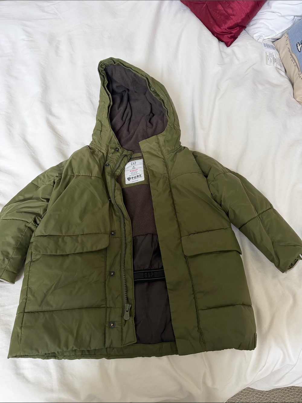 GAP Kids Olive Hooded Puffer Jacket